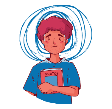 A spiritual cartoon of a boy holding a book.